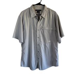 Exofficio Mens Size XL Striped Blue Snap Front Short Sleeve Shirt Top
